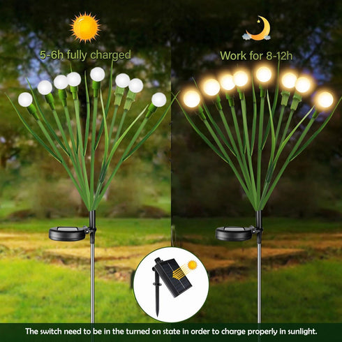 Firefly Lights Solar Outdoor Green Stem Twinkle Swaying Garden Lights with Leaves for Yard Patio Pathway Decor