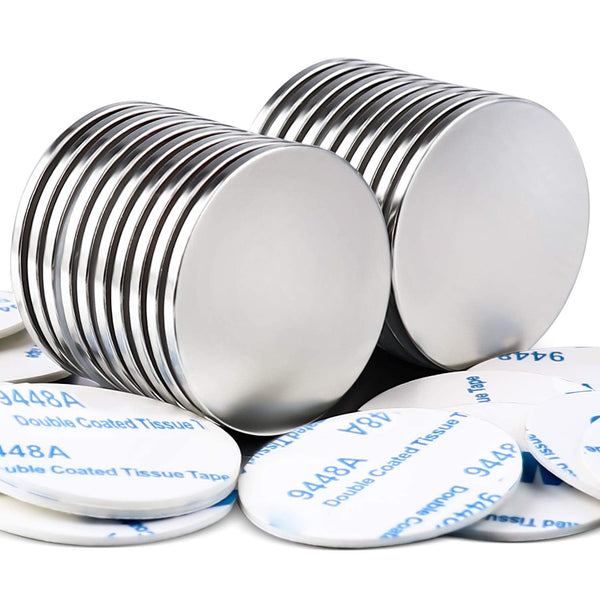 MIKEDE 20 Pack Strong Neodymium Disc Magnets, 1.26 inch D x 0.08 inch H with Double-Sided Adhesive