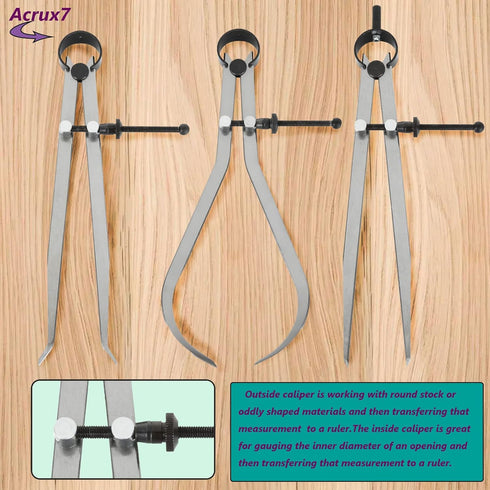 3pcs 8 Inch Long Spring Caliper Set, Carbon Steel Measuring Tool for Wood Turning Lathe Projects
