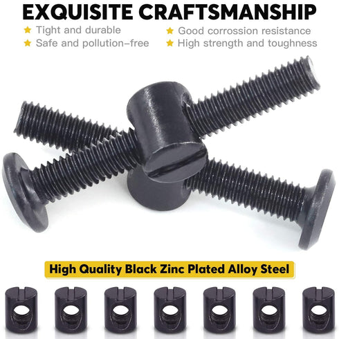 Mardatt M6 45mm 24PCS x Black Zinc Plated Hex Socket Cap Bolts Crib Bolts and Barrel Nuts Cross Dowel Replacement