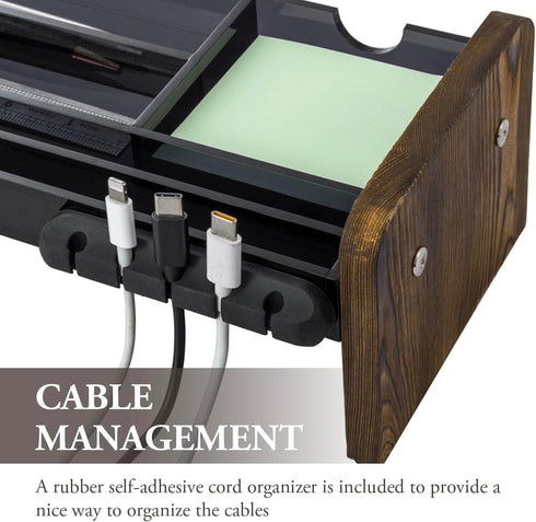 MyGift Premium Dark Gray Acrylic Desk Storage Tray with Rustic Wood Side Panel Legs for Office Supplies