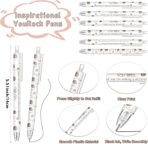 Sayglossy 36 Set End of Year You Rock Gifts Bulk for Coworkers Inspirational Resin Stone with Smile Rock Ballpoint Pens