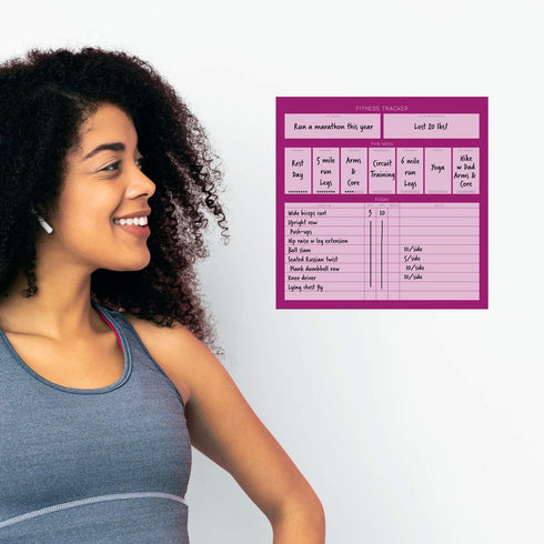 Dry Erase Whiteboard Fitness Tracker - Removable Adhesive Decal with Fine-Tip Magnetic Marker Included (12" x 12")