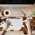 VSOJSOJKE Set Large Game Mouse Pad + Wrist Support Pad + Coffee Coaster, Brown Cow Print Pattern Foldable Table Mat
