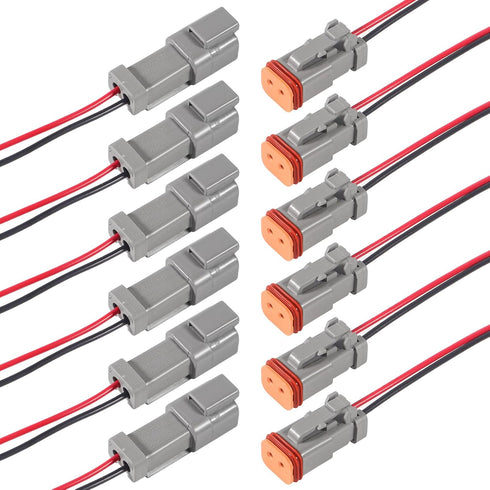 AITRIP 6 Kit 2Pin Way Electrical Wire Connector, 2Way DT Automotive Waterproof Male Female Plug