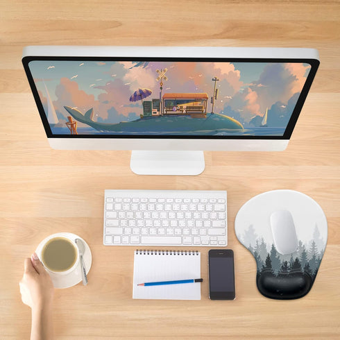 Hsurbtra Ergonomic Mouse Pad, Cute White Forest Gel Mouse Pads with Wrist Rest Support, Non-Slip PU Base, Memory Foam