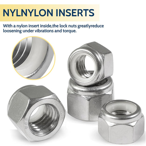 Vifmy 110 Pack 1/4"-20 Inch Nuts,304 (A2-70) Inch Lock Stainless Steel Nylon Insert Locknuts,Standard Thread Nylock