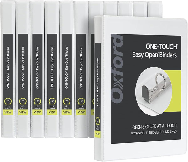 Oxford Round Ring Binders, 0.5 Inch ONE-Touch Binders for School and Office, PVC-Free, White, 12 PK
