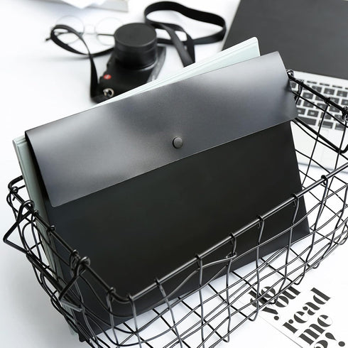 VANRA 5 Pieces A4 Envelopes Folders, Plastic Wallets Document Organizer with Snap Button Closure A4 Letter Size (Black)