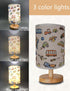 Lamp,3 Dimmable Kids Lamps for Bedrooms Boys,Car Level Wood Nightstand Desk Base Flaxen Fabric Shade for Bedroom Living