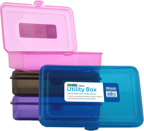 BAZIC Plastic Pencil Case Utility Storage Box - COLOR VARY Organizer for Pens and Pencils (1-Unit)