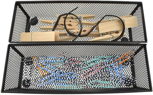 HAHIYO Stackable Mesh Tray Cup, Sturdy Container for Desk Drawer Organizer, 2 Pack Black