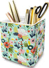 Pen Holder for Desk, Ceramic 2 Compartments Gold Garden Floral Pencil Holder, Women Organizer for Office Home