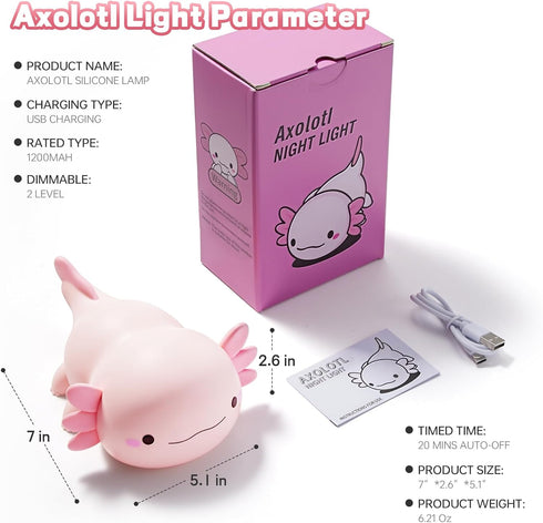 Dimmable Axolotl Night Light for Kids, Cute Axolotl Lamp Silicone Baby Nursery Night Lamp, Squishy Touch Bedside Lamps