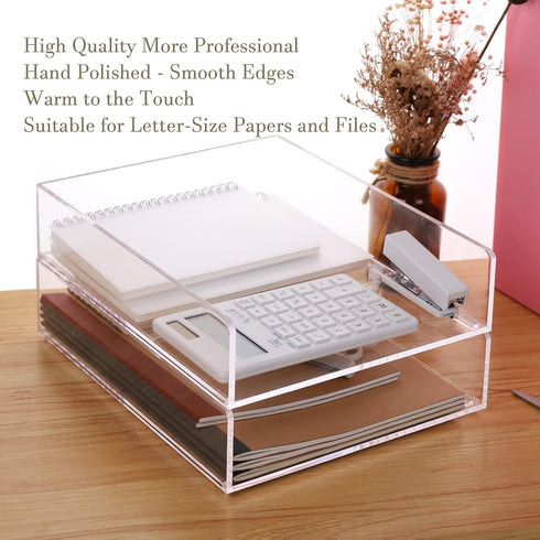 Clear Acrylic Letter Tray, Stackable Desk File Organizer for School Teacher Office Supplies - 2 Pack