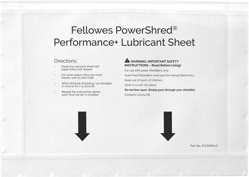 Fellowes 6 8.50 0.031 Inch, 10-Pack Powershred Performance Paper Shredder Lubricant Sheets with Paper Shredder Oil