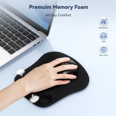 TECKNET 2 Pack Ergonomic Mouse Pad with Wrist Support, Comfortable Non-Slip Waterproof Surface for Office, Home - Black