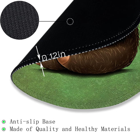 Funny Green Round Mouse Pad, Cute Sloth Computer Mousepad with Stitched Edge, Office Supplies Gift