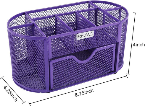 EasyPAG Desk Organizer, Mesh Caddy with Drawer for Office Supplies, Purple