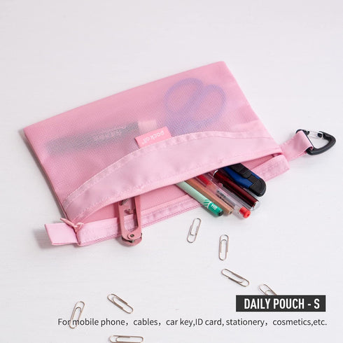 pack all Water-resistant Material Zipper Pouch, Mesh Zipper Bags for Storage, Travel, Office (Pink, Small)