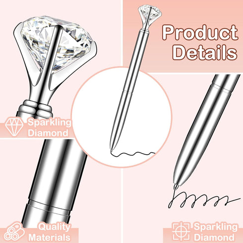 PASISIBICK 20 Silver Diamond Pens Cute Beautiful Ballpoint Pens for Women Wedding Coworkers Crystal Gifts(20 PCS)
