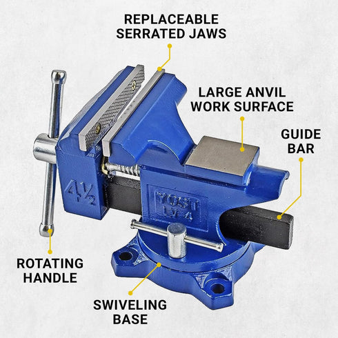 Yost Vises LV-4 Homeowner's Vise - 4.5 Inch Jaw Width, 3 Inch Jaw Opening, Secure Grip with Swivel Base