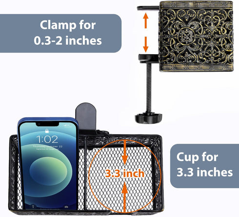 Desk Organizer with Clip-on Cup Holder, Pencil Holder, Phone Holder for Beverages and Accessories at Home Office