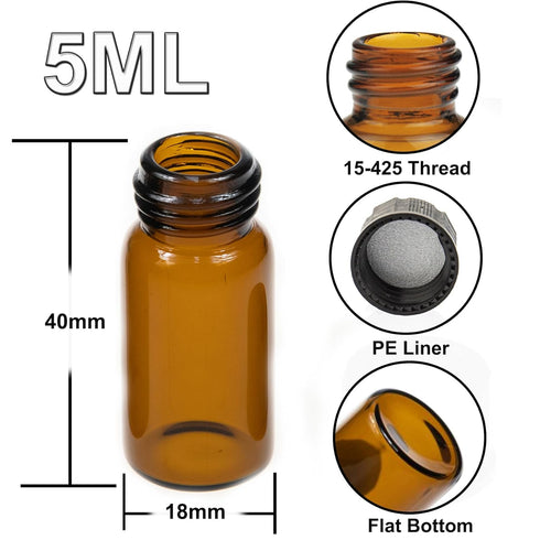 ALWSCI 5 ML Glass Vials - 100 Pack, 18x40 mm Amber Liquid Sampling Bottles, Leak-Proof with Black Screw Cap