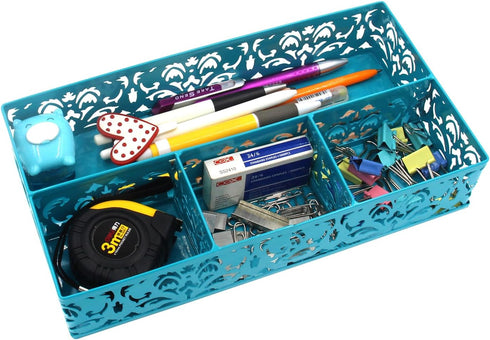 EasyPAG Desk Drawer Organizer, 3 Small Bins and 1 Long Bin, Dark Teal for Office Supplies