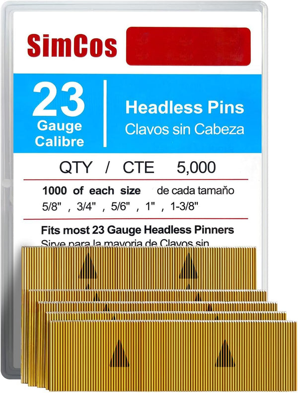 23 Gauge Pinner Nails, Assorted 5 Sizes (5/8", 3/4", 5/6", 1", 1-3/8") for 23 GA Pneumatic or Electric Pinner, Project