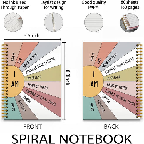 Boho Positive Affirmations Journaling Notebooks, Spiral 5.5×8.3, Inspirational Mental Health Therapy Journal