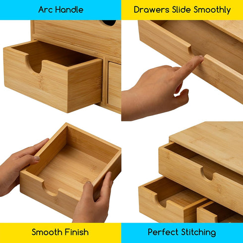 MEEDEN Bamboo Desk Organizer with Drawers - Desktop Storage Drawer Container for Office Home Toiletries Supplies