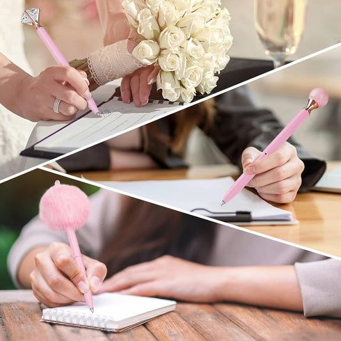 WEMATE 8Pcs Pink Ballpoint Pen Set, Metal Crystal Diamond Glitter Pens for Journaling, Gifts for Women, School, Office