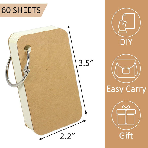 zmybcpack 24 Pack (60 2.2 3.5 Inches Blank Flash Cards with Binder Rings sheets), x Blank Easy Flip Index Card Mini