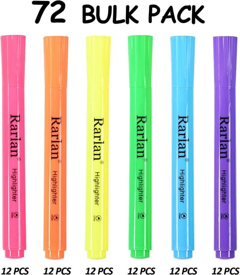 Highlighters, Chisel Tip, Assorted Fluorescent, 72 Count Bulk Pack by Rarlan