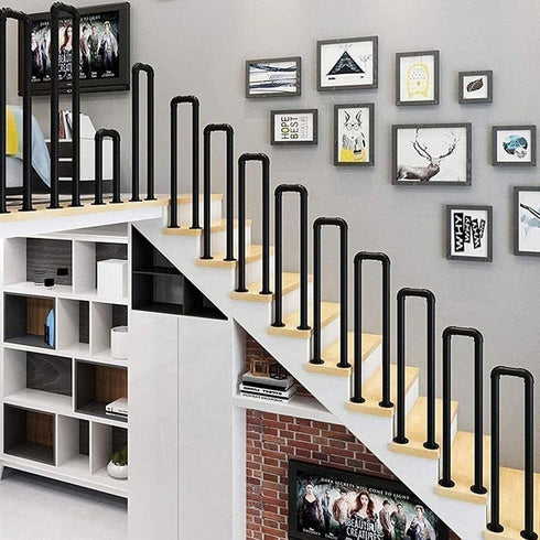 PAUANI Guardrail(Black,35cm) Industrial U-Shaped Stair Handrail - Safety Transitional Step Non-Slip Stairs Railing