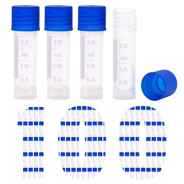 100 Pcs 2ml Small Vials with Screw Caps, Centrifuge Tubes, Plastic Sample Tubes, Cryogenic Vials with Lids