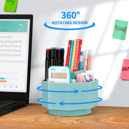 LETURE Desk Organizer, 360-Degree Rotating Pen Holder with 5 Compartments for Home Office Storage