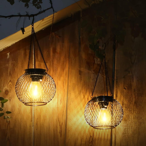 2 Pack, Solar Lantern Outdoor, Upgraded Hanging Lights Outdoor Garden Metal Lanterns Decorative Lighting Powered