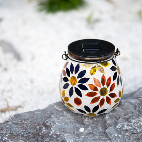 Afirst Mosaic Solar Lanterns Outdoor - Glass Hanging Solar Lights Hollow Out Waterproof Table Lamp Outdoor Decorative