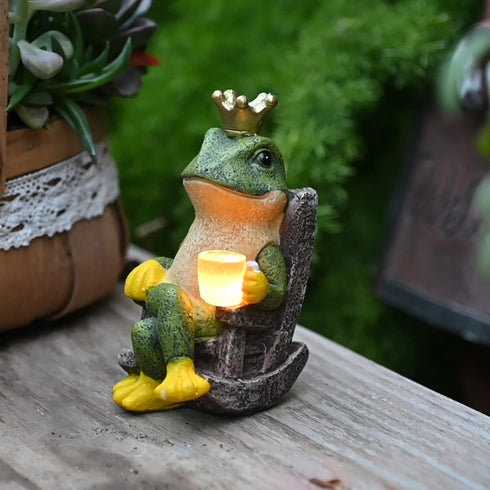 Miniature Frog Garden Statue | Solar Light Home Decor, Fairy Garden Accessories for Patio, Balcony, Yard, Lawn Bedroom