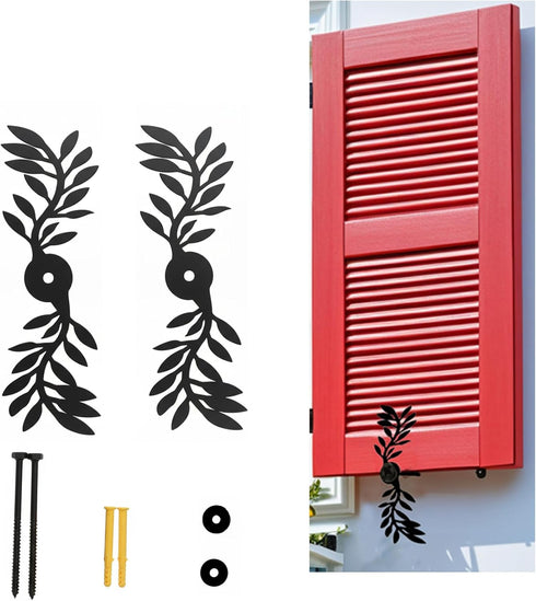 Black Leaf Shaped Shutter Tieback, 7-Inch Decorative Shutter Holder with Installation Hardware,