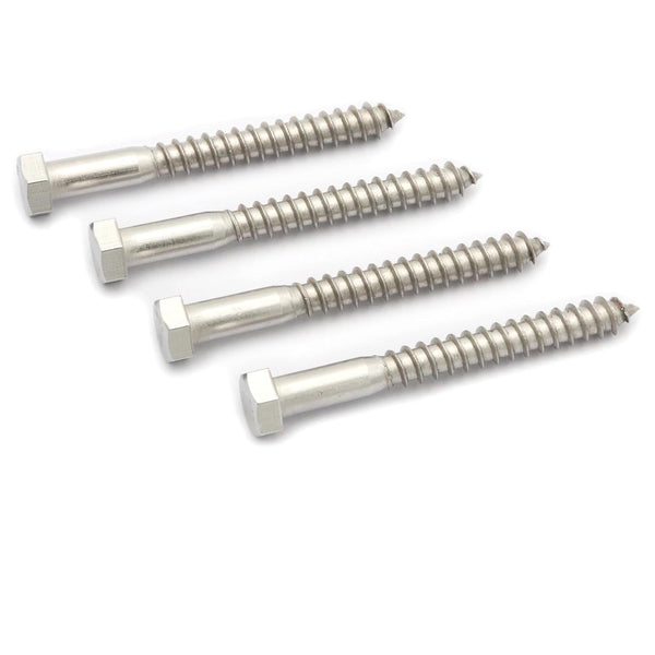 6pcs Hex Head Lag Screws, 3/8" x 3-1/2", Partially Threaded 304 Stainless Steel Lag Bolts, Silvery