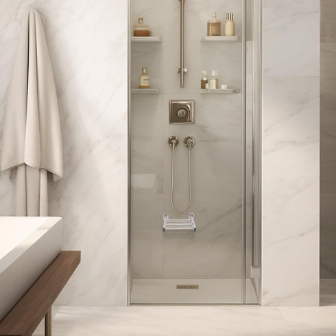 Grab Bar Specialists 200 lbs/ 304 9x 8 Shower Foot Rest and Shaving Pedestal - Wall Mount Folding Shower Ledge/Elevate