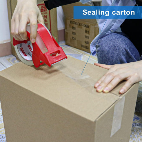 Heavy Duty Transparent Packing Tape - 6 Rolls with Refillable Dispenser, Industrial Grade for Shipping, Moving,
