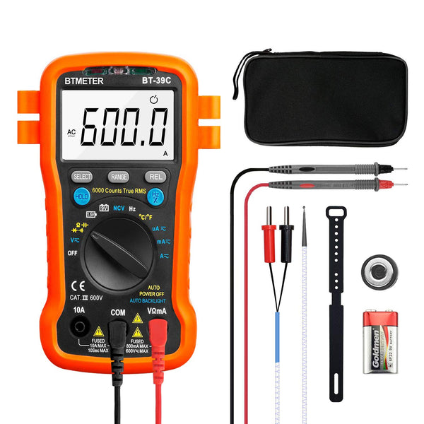 BTMETER BT-39C True RMS Digital Multimeter, Auto Ranging for AC DC Voltage, Current, Resistance Tester