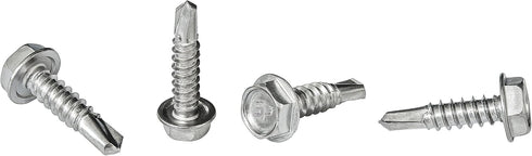 #10 x 3/4'' Hex Washer Head Self-Drilling Tek Screw, Zinc Plated Steel for Attaching Sheet Metal - Box of 100