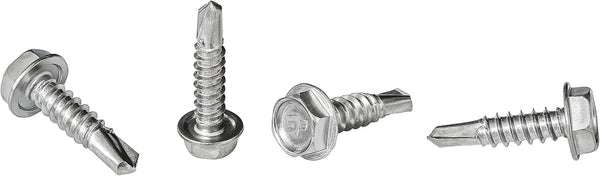 #10 x 3/4'' Hex Washer Head Self-Drilling Tek Screw, Zinc Plated Steel for Attaching Sheet Metal - Box of 100