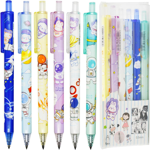 Maydahui 12Pcs Colorful Outer Space Eternal Pencils, 0.5mm Cartoon Spaceman Rocket