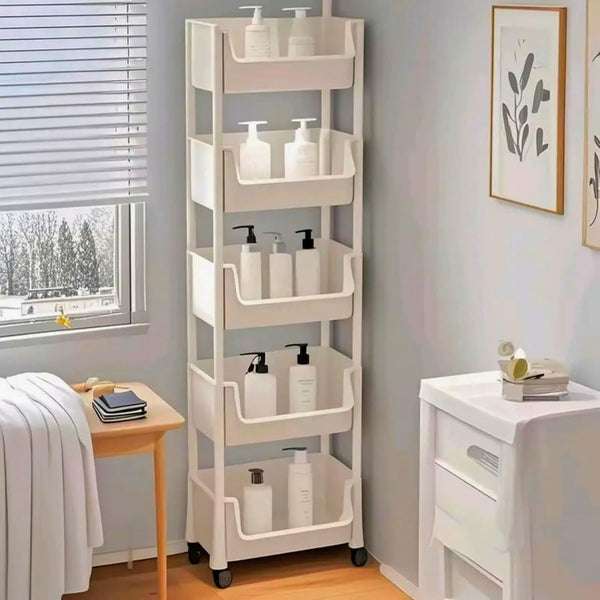 Generic 5-Tier Rolling Storage Cart - Multi-Level Metal Organizer with Wheels for Bedroom,
